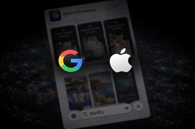 구글과 애플이 알몸 이미지를 합성해 주는 AI앱을 사실상 방치하면서 수익을 올리고 있다는 보고서 내용을 AI로 생성한 이미지. /사진=챗GPT