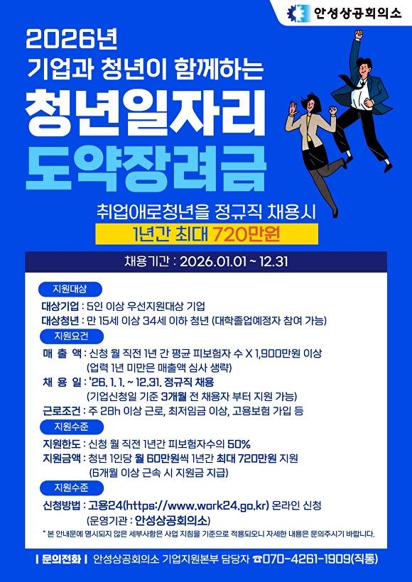 일자리도약장려금 포스터. [사진=안성상공회의소]