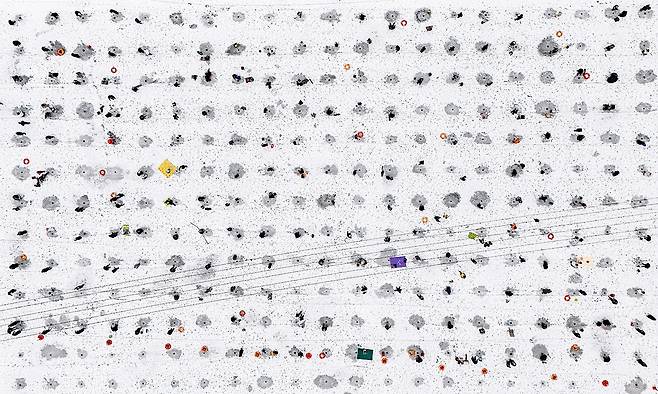 빙판 위로 수없이 뚫린 작은 구멍들 [사진/임헌정 기자]