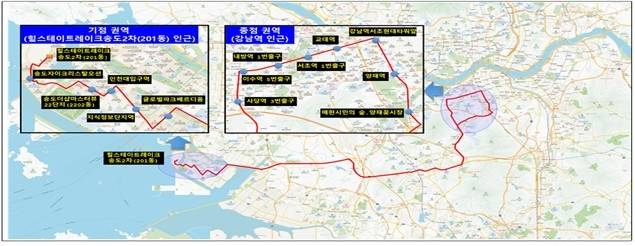 M6464번(송도∼강남) 버스 노선도 [인천시 제공. 재판매 및 DB 금지]