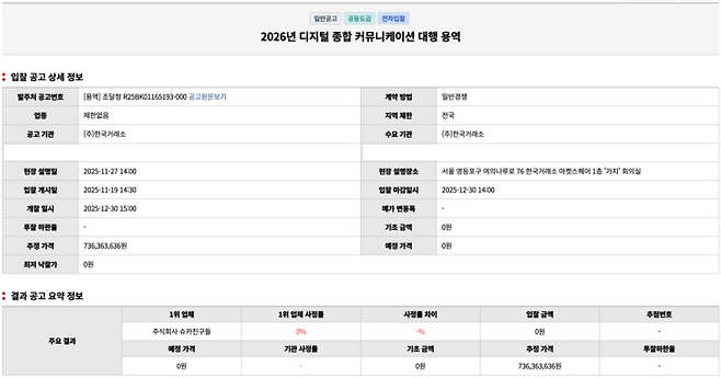 ▲한국거래소가 올린 '2026년 디지털 종합 커뮤니케이션 대행 용역' 공고문 [출처=KJEBI]