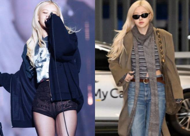 가수 로제의 도쿄 콘서트룩과 공항룩(사진=리바이스, 뉴스엔 캡처)