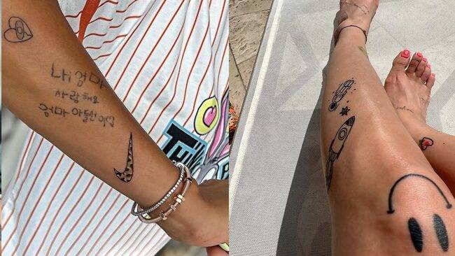 김송의 팔에는 아들의 손글씨와 각종 그림이 새겨져 있다. 사진=김송 인스타그램