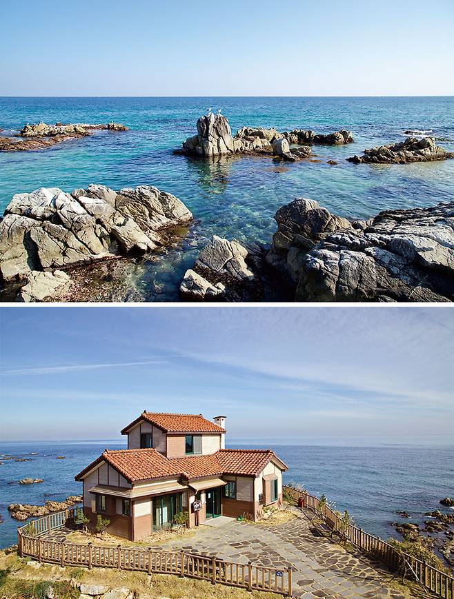 (위) 울진 해안도로 드라이브 풍경 (아래) 드라마 ‘폭풍 속으로’ 세트장