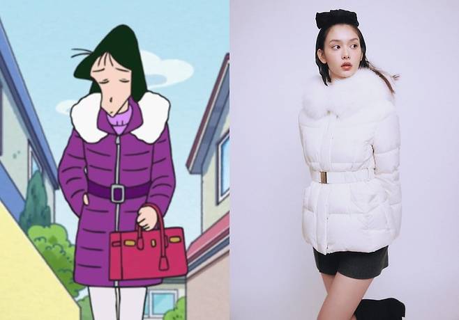 이랜드 로엠 구스 숏 다운(사진 오른쪽), (사진=온라인 커뮤니티 갈무리, 이랜드월드)