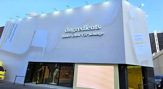 온그리디언츠가 지난달 31일부터 이달 23일까지 성수동 ‘성수 LECT’에서 첫 팝업스토어 ‘온그리디언츠 이너글로우 VIP 라운지’를 운영한다. 박윤희 기자