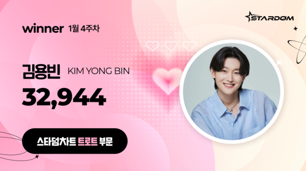 ▲ 김용빈이 1월 4주차 '스타덤 차트' 트로트 부문 주간랭킹에서 1위를 차지한 투표 결과 이미지. 제공|스타덤