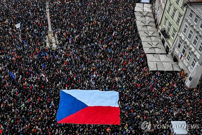 체코 대통령 지지 시위 [AFP 연합뉴스. 재판매 및 DB 금지]