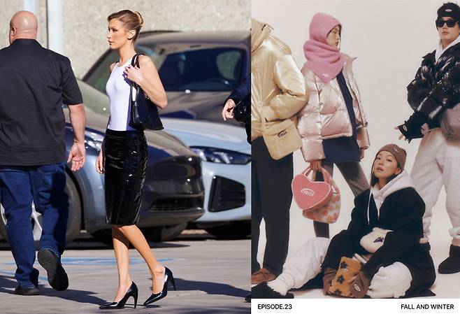 벨라 하디드가 스탠드오일 제품을 착용한 모습(왼쪽)과 이미스 화보.(사진제공=각사)