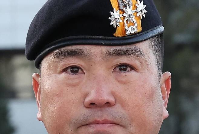 제707특수임무단장 김현태 대령이 지난 2024년 12월9일 오전 서울 용산구 국방부 전쟁기념관 앞에서 기자회견을 열고 있다. 한겨레 자료사진