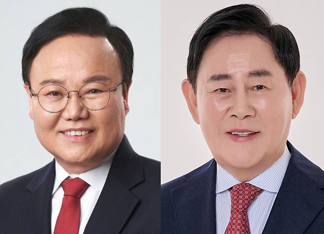 3일 제9회 전국동시지방선거 경북도지사 예비후보로 등록한 김재원 국민의힘 최고위원·최경환 전 경제부총리(왼쪽부터) [사진=중앙선거관리위원회]