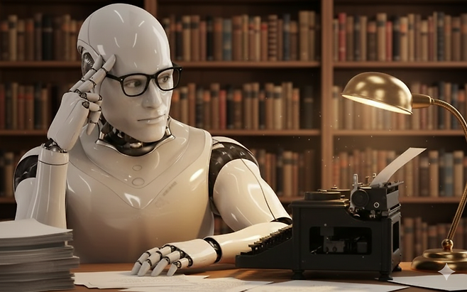 온라인에서 널리 사용되는 게티이미지의 인공지능(AI) 로봇 이미지를 ‘소설가처럼’ 다듬은 이미지. 제미나이 생성