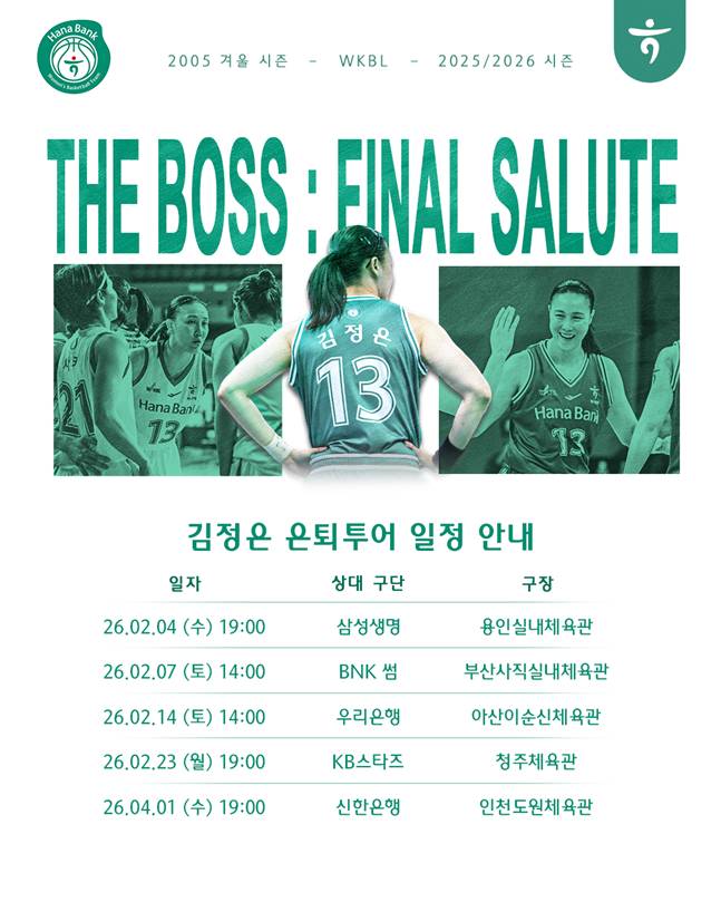 김정은 은퇴투어 일정. /사진=하나은행 농구단