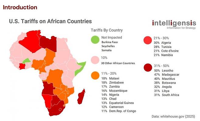 미국의 아프리카 국가별 상호관세 부과 현황 [intelligensis 홈페이지 캡처. 재판매 및 DB 금지]