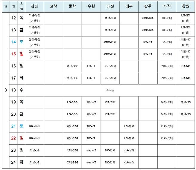2026 시범경기 일정