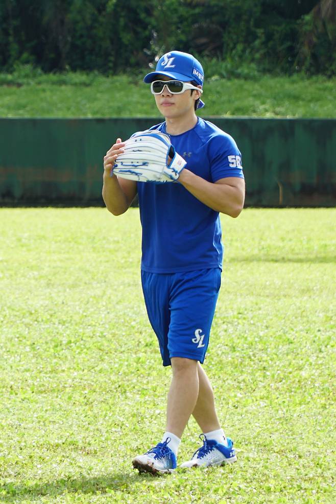 괌 스프링캠프 훈련 중인 삼성 김지찬. 삼성 제공