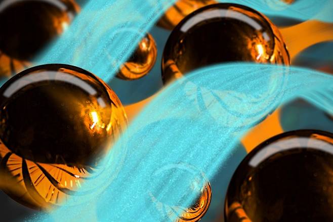 초전도체를 통과하는 전자의 집단적 파동의 모습을 상상해 묘사한 그림. Sampson Wilcox, Emily Theobald 제공