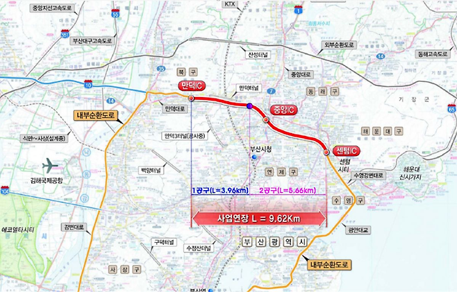 만덕IC~동래IC~센텀IC 진·출입 위치도. /부산시 제공