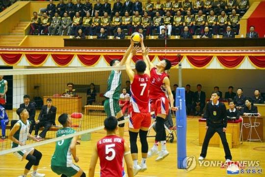 2023년 북한 노동당 창건 78주년 기념 남자 배구경기 모습 [연합뉴스 자료사진]