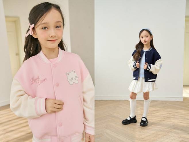 로엠걸즈 부클패치 배색 야구점퍼. (사진=이랜드리테일)