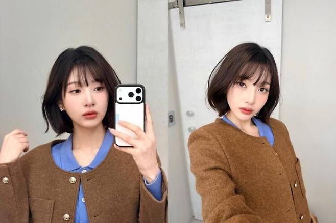 레드벨벳 조이의 단발 헤어가 깔끔한 동안 인상을 완성했다. 사진=조이 소셜미디어