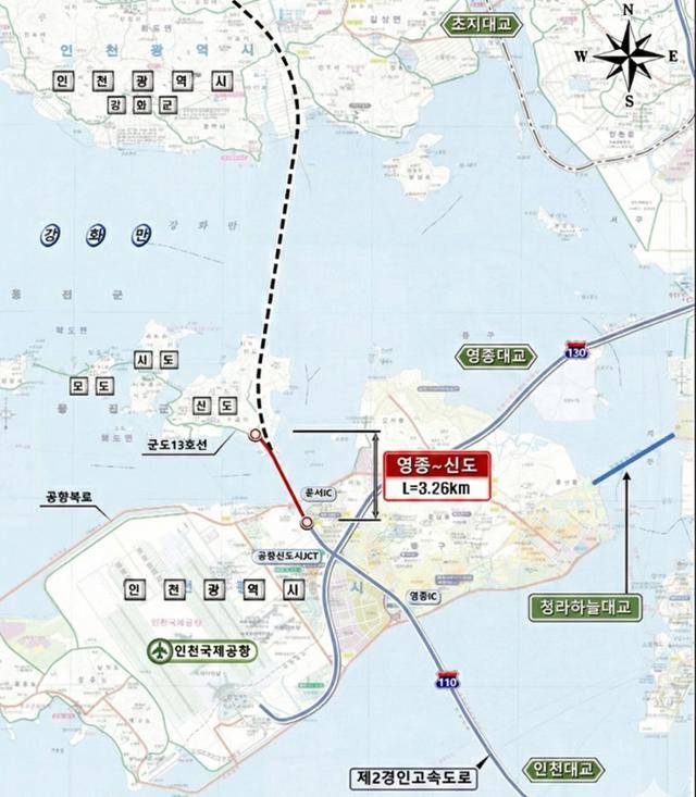 올해 5월 개통하는 인천 영종도~신도 평화도로 교량 위치도. 인천시 제공