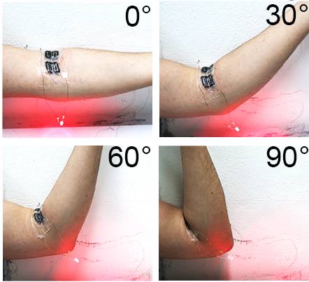 팔에 부착한 슈퍼커패시터의 작동 시연.[서울시립대 제공]