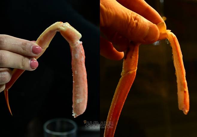 대게찜(왼쪽 사진)은 명실상부한 대게 맛의 정수다. 단단한 껍질이 수분과 향을 잡아 담백하면서도 짙은 향을 잃지 않는다. 구이(오른쪽 사진)는 대게 특유의 수분은 사라지지만 쌉쌀한 탄맛 너머로 단맛과 짬조름한 맛이 한결 강조된다. 쫀쫀하게 씹히는 맛도 별미다.