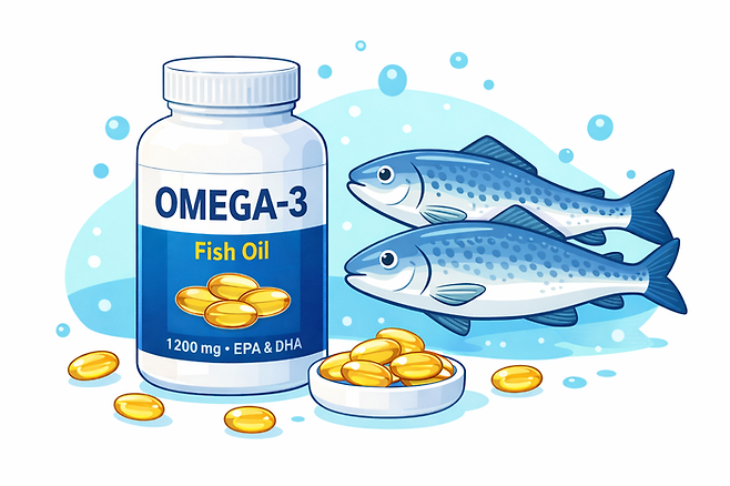 오메가3와 원료인 생선 기름을 키워드로 생성AI가 만든 이미지. [챗GPT]