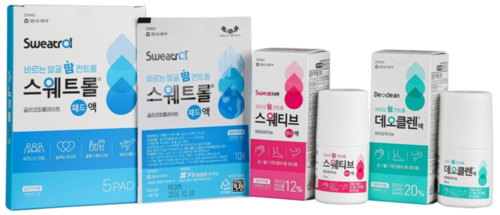동아제약 다한증 치료제 3종(스웨트롤패드액·데오클렌액·스웨티브센스액). 사진=동아제약