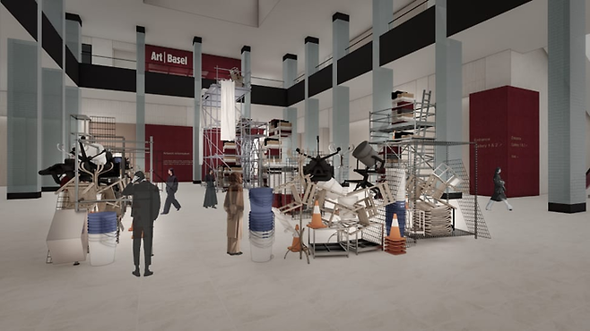 이달 첫 개최를 앞둔 ‘아트바젤 카타르’에서 선보일 예정인 예루살렘 출신 작가 칼릴 라바의 대규모 설치 작품 ‘전환’. 아트바젤