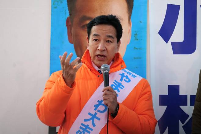 △ 중의원 선거에서 지지를&nbsp;호소하는 자민당의 야마기와 다이시로 후보 ⓒTansa