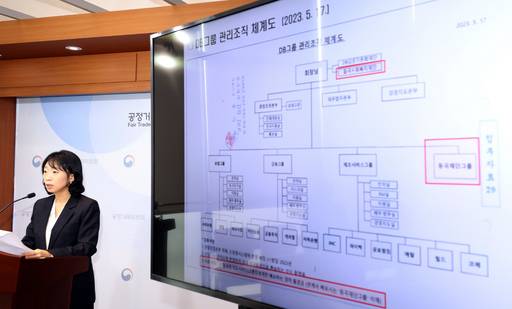음잔디 공정거래위원회 기업집단관리과장이 지난 5일 세종시 정부세종청사에서 상호출자제한기업집단 DB의 동일인 김준기 회장이 공시대상기업집단 등 지정을 위한 자료를 제출하며 동곡사회복지재단과 산하회사 등을 소속 현황에서 누락한 행위를 적발, 검찰에 고발한다고 밝히고 있다. /사진=뉴시스