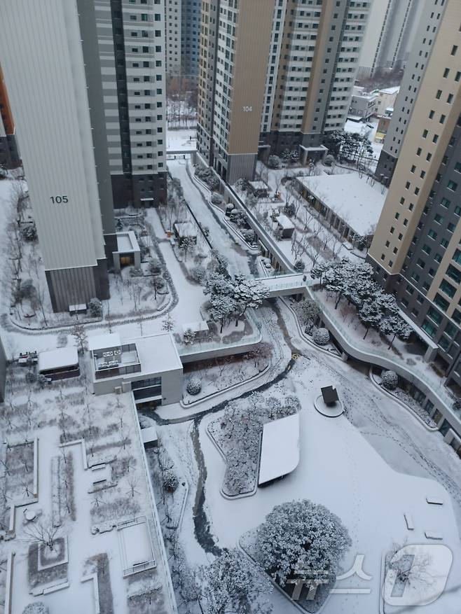 최대 13㎝의 눈이 내린 8일 오전 광주 동구 계림동의 한 아파트에 눈이 쌓여 있는 모습. 2026.2.8 ⓒ 뉴스1 박영래 기자