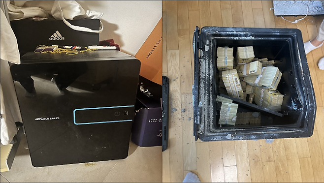 압수수색 현장에서 압수한 현금 다발 사진. 서울경찰청 제공