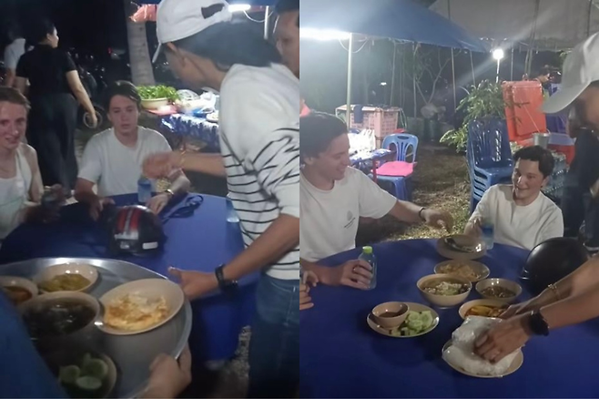 네덜란드 여행객에게 음식을 내어주는 유족 [사진=차란톤 찰로엠키아드(charantorn chareomkiad) 페이스북]