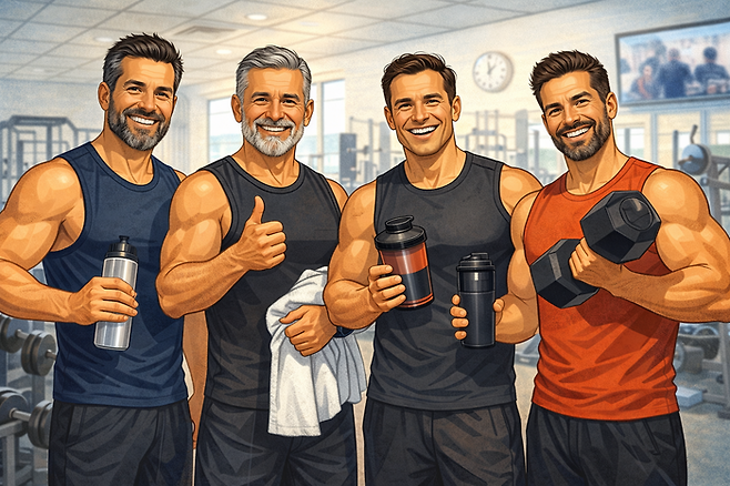 운동능력 향상, 헬스 좋아하는 사람들 키워드로 생성 AI가 만든 이미지. [챗GPT]