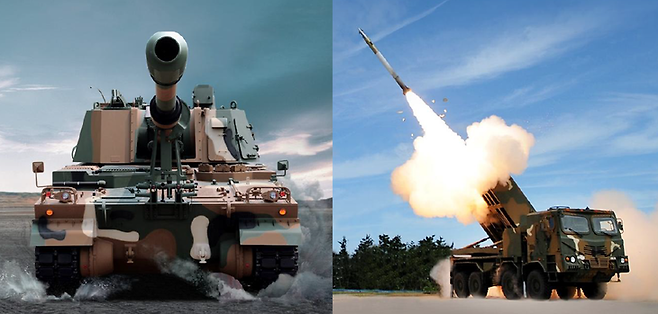 ▲한화에어로스페이스 K-9 자주포·천무(K-239). 사진=한화에어로스페이스 제공