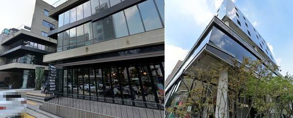 이희진씨 장인 박 아무개 씨가 임원으로 있는 법인이 소유하고 있는 청담 레인 에비뉴 건물(왼쪽)과 청담동 네이처포엠 오피스텔. 사진=네이버 지도.