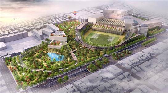 전주 종합경기장 부지 개발 조감도. 좌측 야구장 부지가 전주시립미술관./사진=전북일보 DB