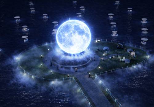 강릉시는 9일 시청 8층 상황실에서 국내 최대 규모인 지름 10m LED 달조형물을 활용한 ‘달빛아트쇼’ 사업 착수보고회를 열고 본격적인 추진에 들어갔다. 사진은 달빛아트쇼 조감도