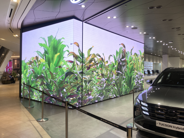 매장 입구 측면에 배치된 미디어 아트. / 사진=송선웅 기자