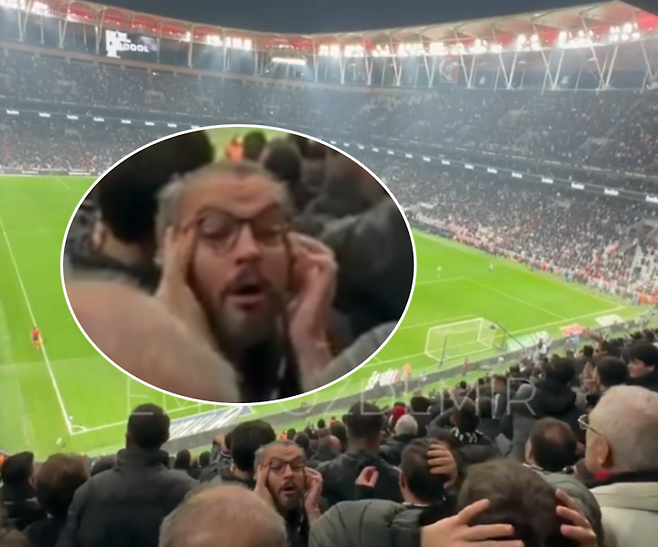 오현규의 골이 오프사이드 판정 받자 한 팬이 눈을 찢는 제스처를 보였다. [사진 SNS 갈무리·재가공]