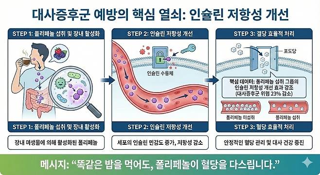 똑같은 밥을 먹어도, 폴리페놀이 혈당을 다스린다. 제미나이 생성 그래픽