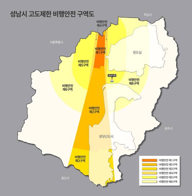 성남시 고도제한 비행안전 구역도  : 이미지 제공 = 성남시