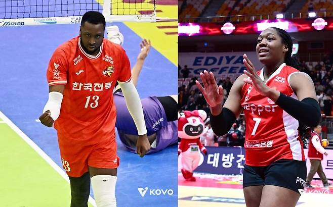 프로배구 한국전력의 베논(왼쪽)과 페퍼저축은행의 조이 [한국배구연맹 제공. 재판매 및 DB 금지]