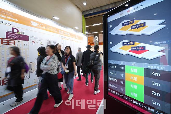 서울카페쇼, 카페쇼 AI 가이드가 제공하는 홀별 혼잡도 (사진=서울카페쇼)