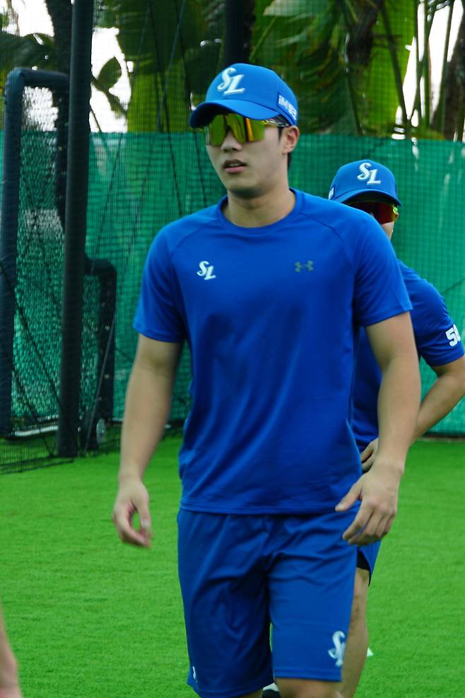 지난 1월, 괌에서 열린 스프링캠프 훈련 중인 이재현. 삼성 제공