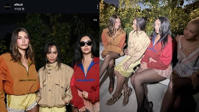 (왼쪽) 엘르 UK가 오른쪽에 있는 로제를 잘라낸 채 올린 게시물 (오른쪽) 가수 찰리 XCX가 올린 사진 속에서 음영 처리된 로제 / 사진=엘르 UK, 인스타그램 @charlie_xcx