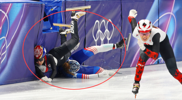 미국 선수와 충돌한 김길리. [연합뉴스]